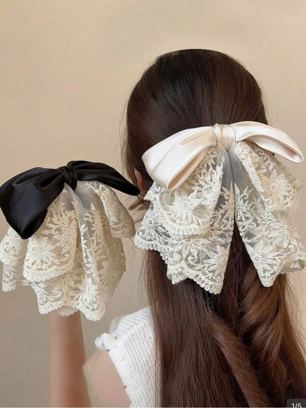 2pcs/Set Korean Cute Elegant Fashion Lace Bow Ponytail Claw Clip Hair Clips